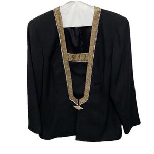 Black Suit, Skirt & Blazer Gold Embellished Front, Size 14